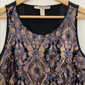 Gold and Blue Black Sequined Mesh Tank Top